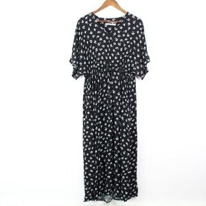 Gracemade V-Neck Floral Midi Dress Black Size S/M
